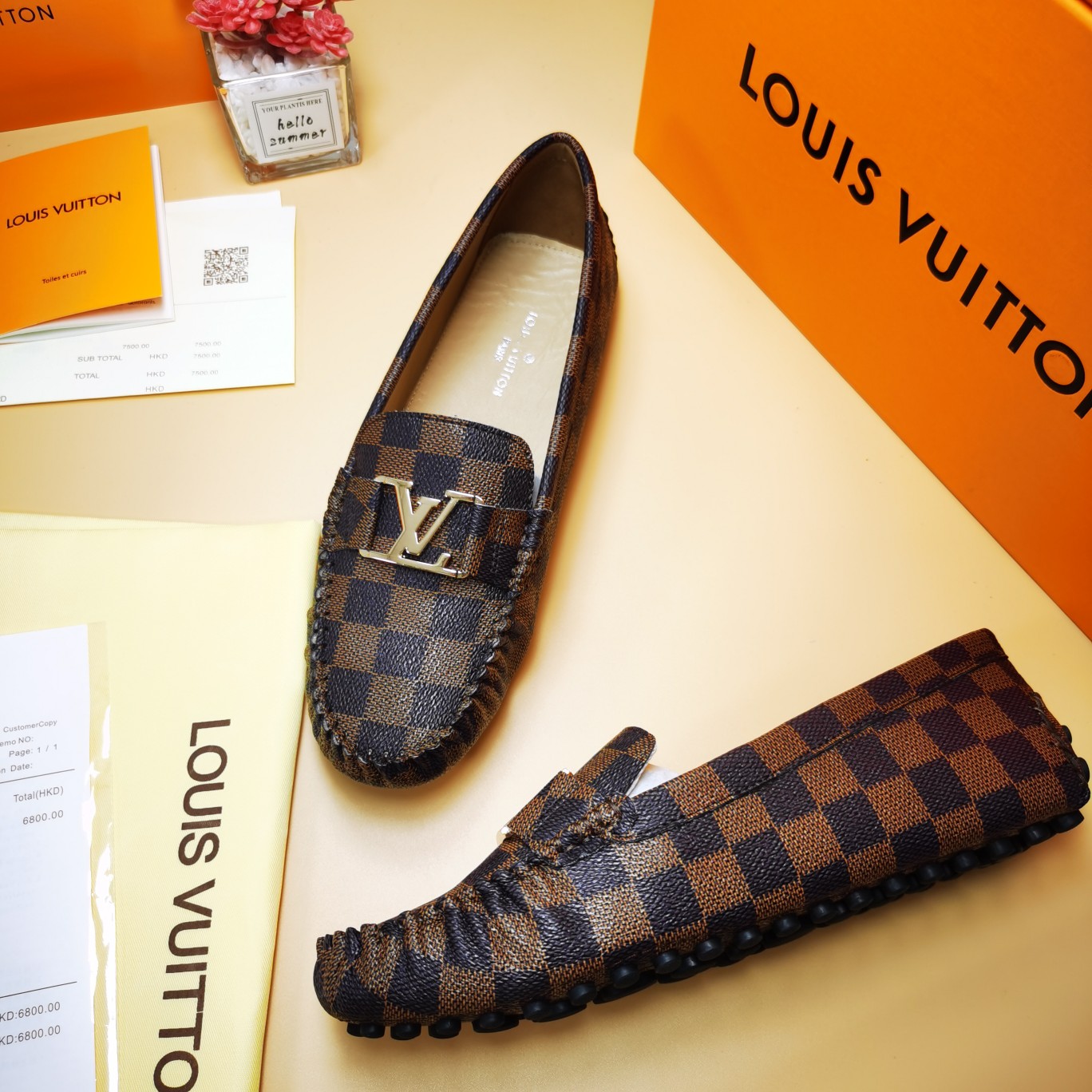 LV flat brown checkerboard shoe cawhide sheepskin 35-46