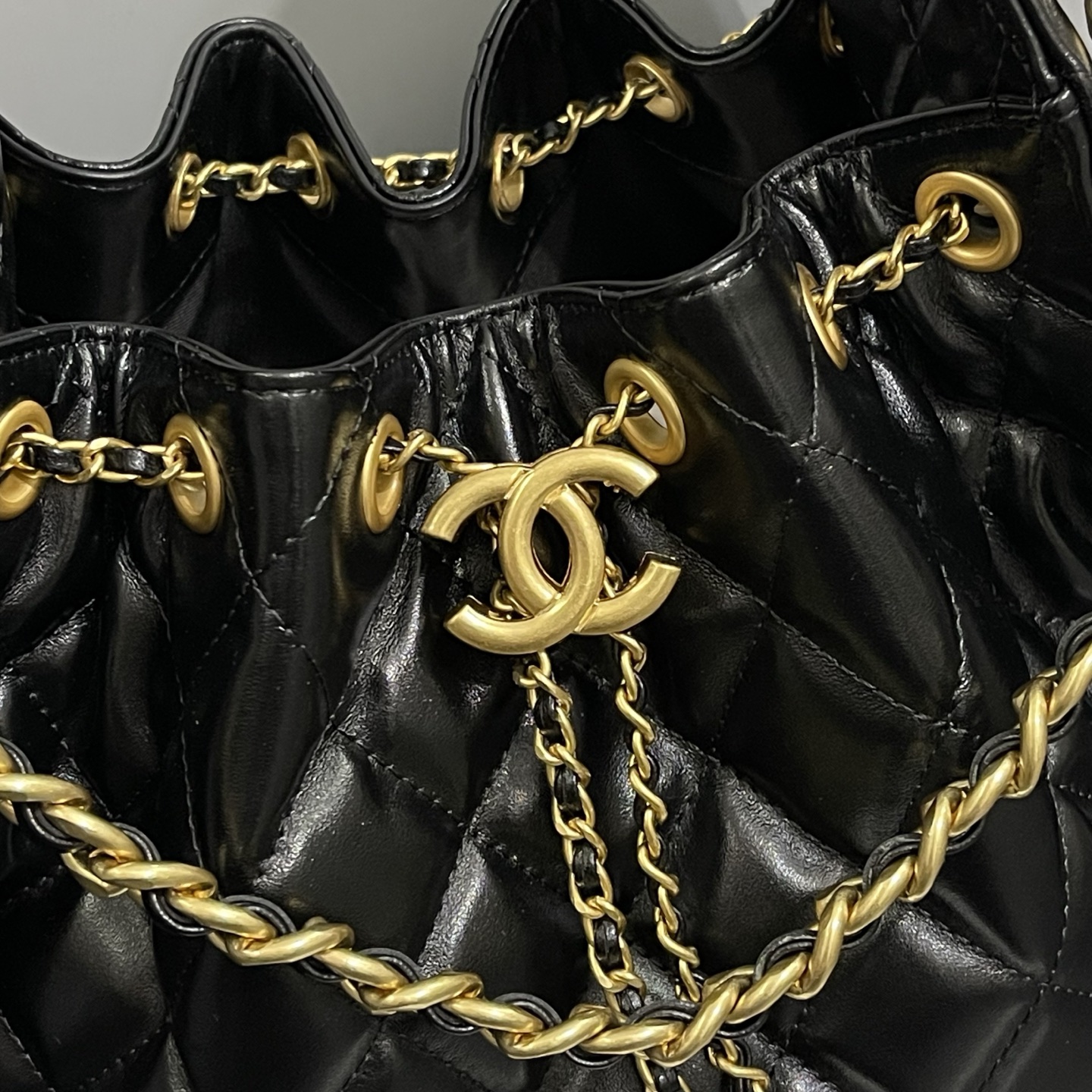 Ch**el 25c hobo black bright leather 30cm